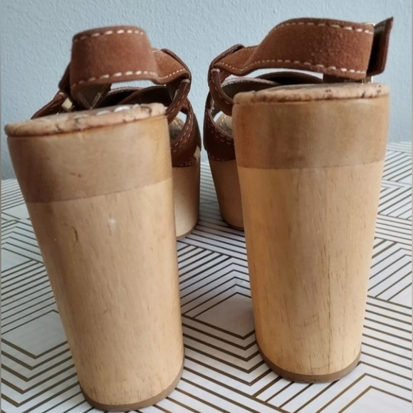 Sam Edelman Mae Saddle Suede Platform Chunky Heel Sandals Brown Size 8 M